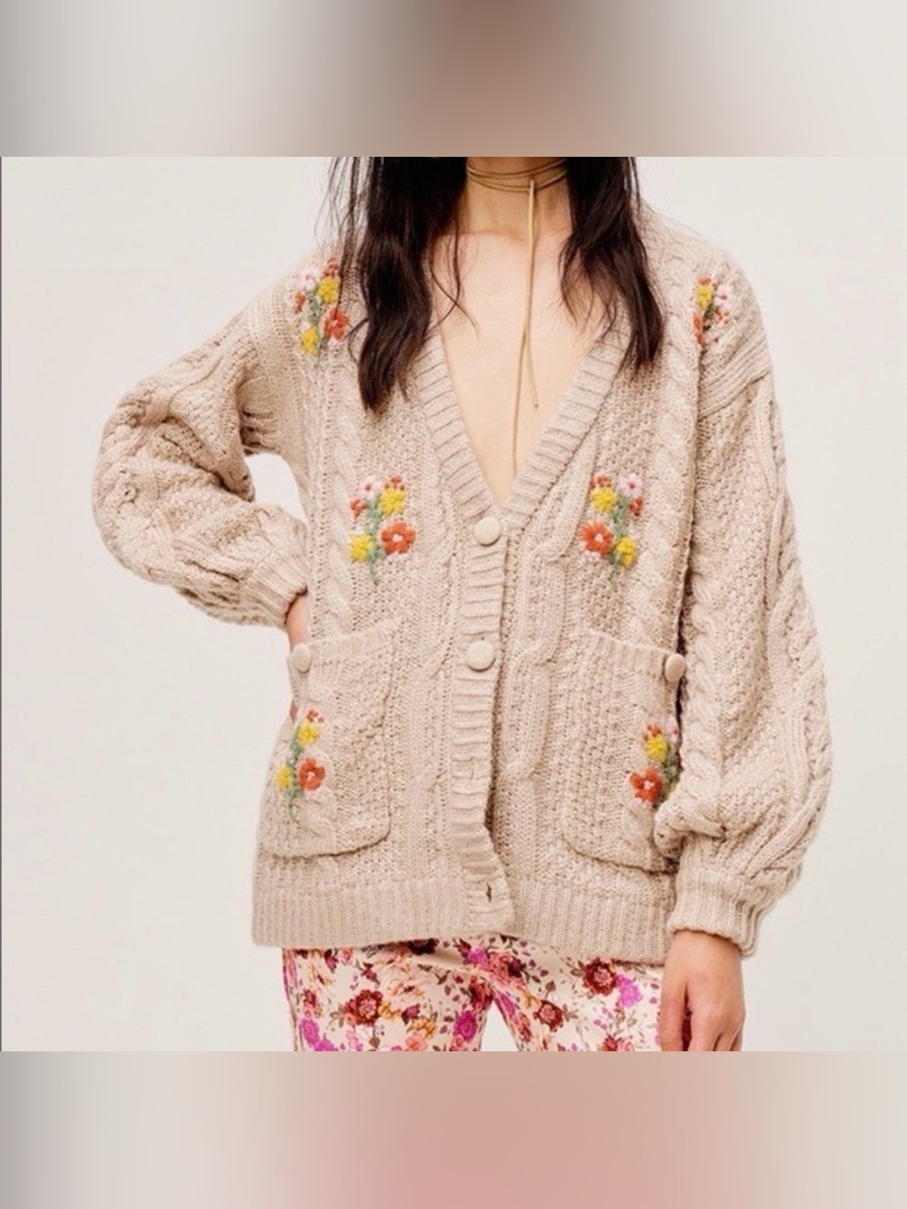 For Love and Lemons Amaryllis Button Down Cardigan Sweater in Wheat Size XS